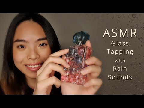 [ASMR] Glass Tapping with Light Rain Sounds ✧ Natural Nails