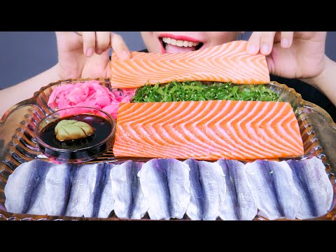ASMR EATING WHOLE SALMON SILICE X HERRING PICKLED IN VINEGAR EATING SOUNDS | LINH-ASMR