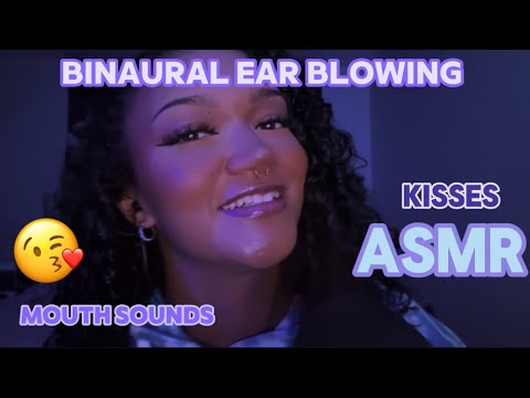 ASMR goodnight kisses for you slow mouth sounds ear blowing binaural effect ♥‿♥