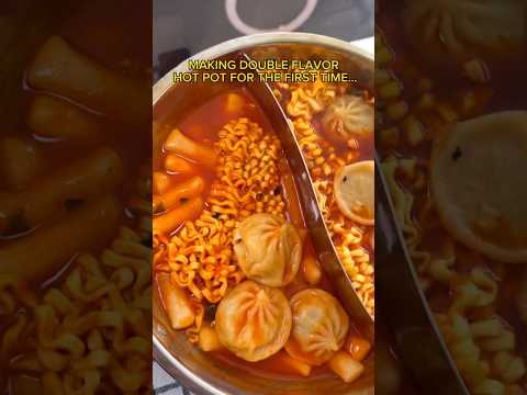 MAKING DOUBLE FLAVOR HOT POT FOR THE FIRST TIME #shorts #viral #mukbang