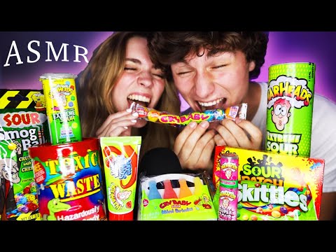 ASMR TRYING SUPER SOUR CANDY WITH GIRLFRIEND (Warheads, Sour Spray, Wax Bottles) 먹방