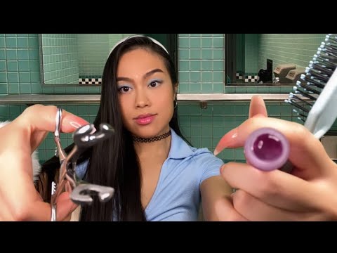 ASMR 90s Mean Popular Girl Gives U Makeover (PIERCING Hair Makeup) Personal Attention Gum Chewing RP