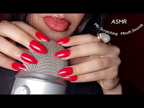 ASMR~ TINGLY Mic Scratching + Mouth Sounds w/ LONG NAILS (No Talking)
