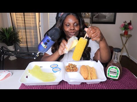 BUTTER CORN FISH OKRA ASMR EATING SOUNDS (TODAY HAS BEEN SHOCKING)