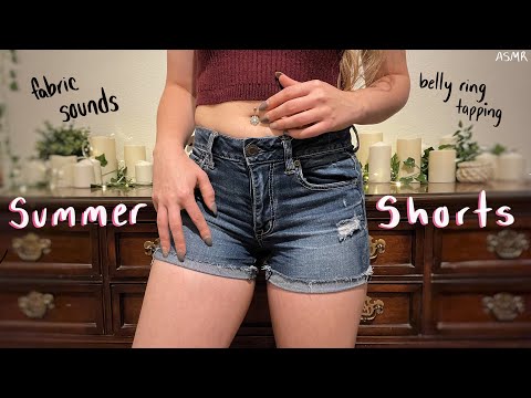ASMR Summer Shorts Fabric Scratching & Belly Ring Tapping ✨💞✨