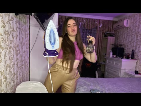 ASMR IRONING SUPER WET CLOTHES IN LEATHER PANTS