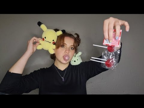 ASMR | Eating Candy and Talking About Random Things (Lollipop, pop rocks, bubblegum, and Pikachu)🩵🫧