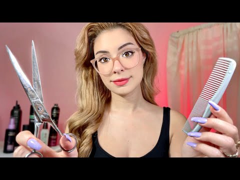 ASMR Fast & Aggressive Haircut & Style Barbershop Roleplay 🌸 Layered , Brushing, Personal Attention