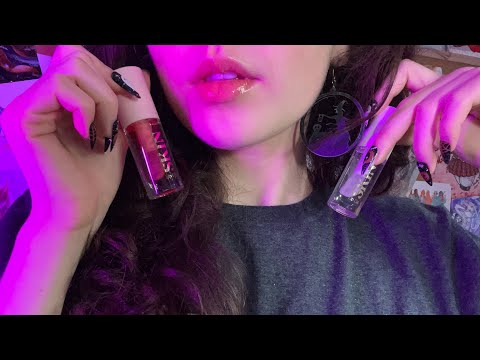 ASMR | Sticky Lip Oil Application w/ Long Nails ( creamy mouth sounds, face touching + )