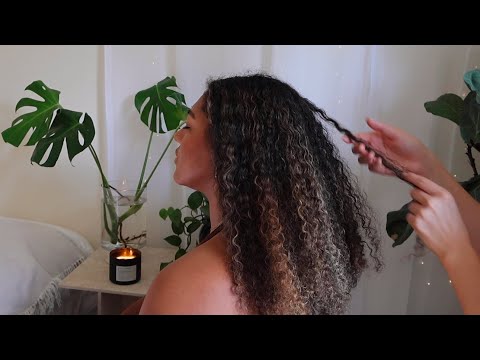 ASMR curly hair play, scratches with natural nails and hair styling w/ Talayjah (whisper)