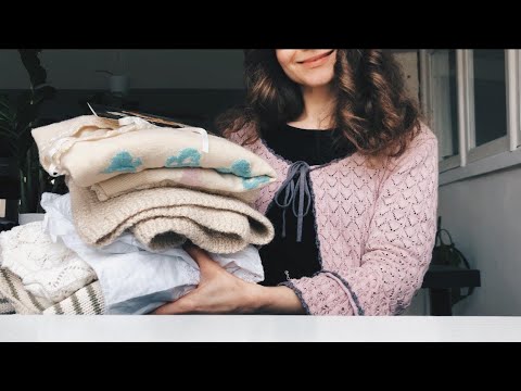 ASMR spring thrift haul 🌸 fabric sounds & scratching 🌸 whispers 🌸