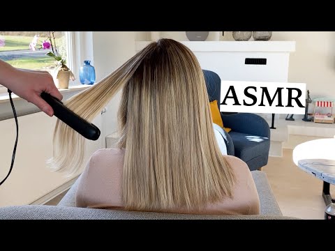 ASMR gently straightening & brushing my sister's hair 💤 (hair play, spraying, no talking)