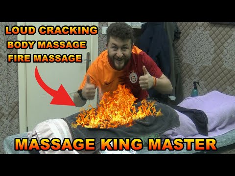 FIRE MASSAGE &ASMR TURKISH BARBER& LOUD CRACKING &back,elbow,neck,arm,foot,leg,cupping body massage