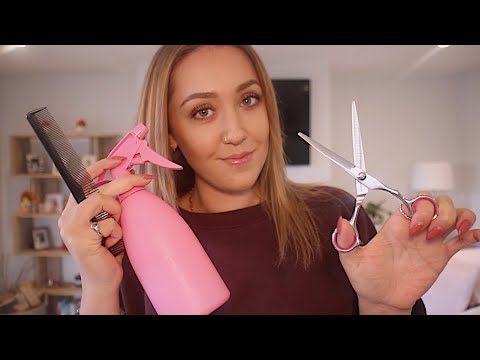 ASMR Relaxing Haircut and Styling Roleplay (Brush/Comb/Wet Cut/Dry/Curl/Braiding)