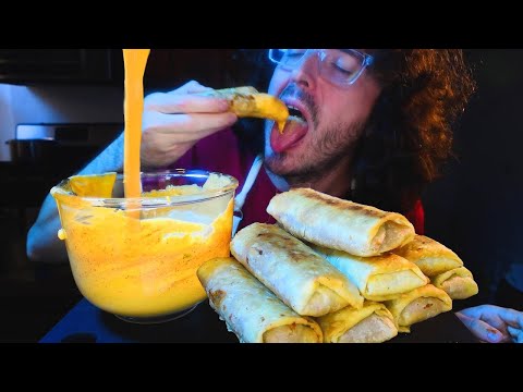 SPICY CHEESE SAUCE CHIMICHANGAS ! asmr mukbang mouth sounds 먹방 #shorts