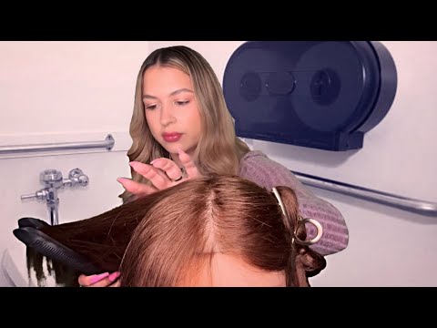 ASMR Straightening your hair in School Restroom 🤫 comforting you after a bad day🫶🏼❤️‍🩹