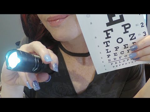 ASMR Gum Chewing Eye Exam Role Play.  Whispered Personal Attention