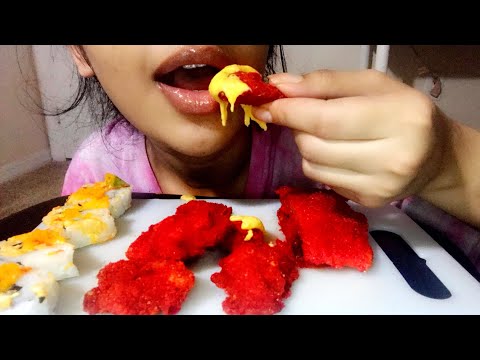 ASMR~ Hot Cheetos Fried Chicken + Sushi (CRUNCHY EATING SOUNDS) MUKBANG