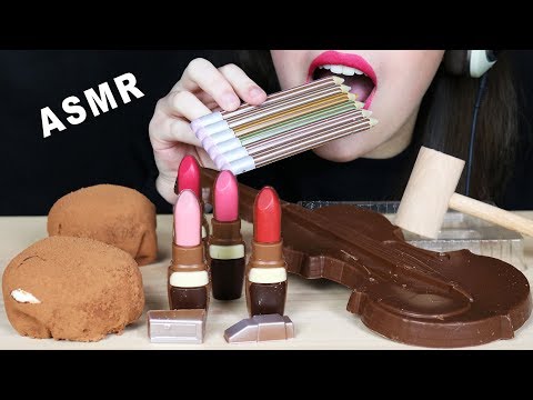 ASMR EDIBLE LIPSTICKS, CHESTNUT VELVET MOCHI & EDIBLE MOZART VIOLIN (EATING SOUNDS) Mukbang 먹방