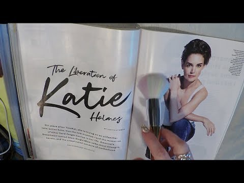 ASMR Katie Holmes Magazine Flip Through with Gum & Brush. Whispered