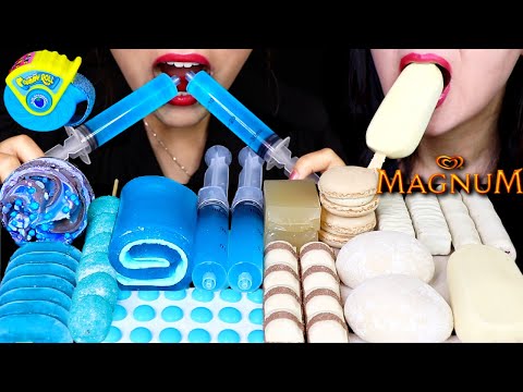 ASMR MAGNUM ICE CREAM, BLUE JELLY SHOOTER, MARSHMALLOW JELLY ROLL, CANDY BUTTONS, MOCHI, MACARON 먹방