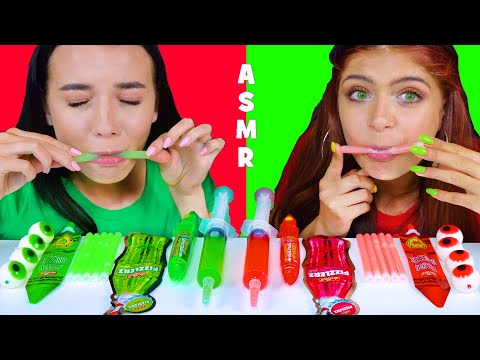 ASMR CANDY RACE GREEN AND RED SOUR CANDY | EATING SOUNDS LILIBU