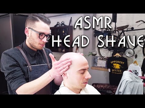 💈 Young Italian Barber - Head Shave with razor - short Head Massage - ASMR no talking