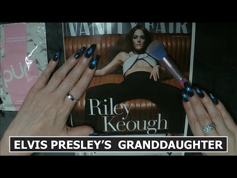 ASMR Gum Chewing Magazine Flip Through | Riley Keough - Grandchild of Elvis | Whispered Page Turning