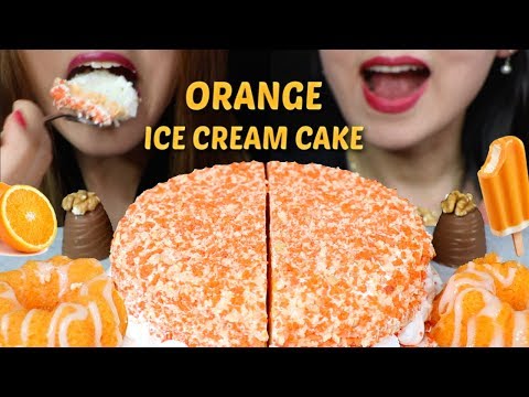ASMR ORANGE KRUNCH ICE CREAM CAKE + MINI BUNDT CAKES 아이스크림 케이크 리얼사운드 먹방 アイスクリーム | Kim&Liz ASMR