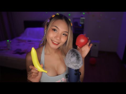 ASMR Thai | Whispering Thai Fruit Names & Mic Stroking | ผลไม้ไทย 🍉🍓🍇🥭🍌