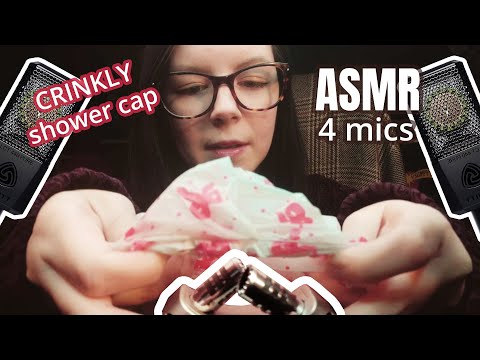 ASMR Shower cap crinkle heaven ear / brain massage with 4 microphones (recorder + dual)