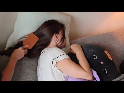 ASMR cozy hair play and back scratch with my sister @xokatieASMR