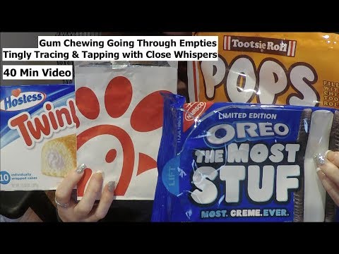 ASMR Gum Chewing Going Through Empties.  40 MINS. Close Whisper, Tracing and Tapping.