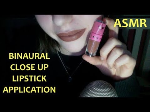 ASMR Binaural and Close Up Lipstick Application !! (mouth sounds, whispered, tapping...)