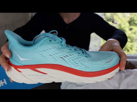 ASMR Whisper Tapping & Scratching New Running Shoes | Relaxing Crinkle Sounds | Hoka Clifton 8