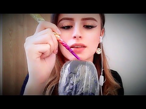 ASMR Mic crinkling | Brushing the mic with plastic wrap on it