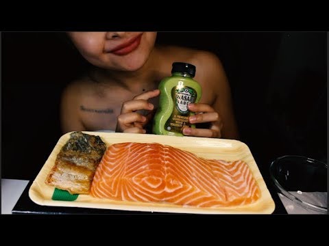 salmon sashimi eating sounds | ASMR salmon | salmon skin crunchy sounds |