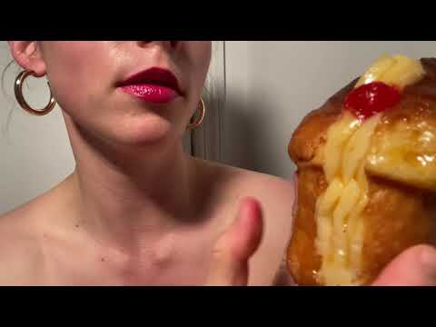 ASMR Food Porn-How to Eat a Rum Baba with Custard (Super Messy)