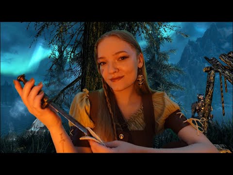 Skyrim ASMR 🏹 Camping with your followers (crickets, fire crackling, writing sounds)