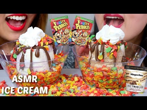 ASMR HAAGEN-DAZS ICE CREAM & FRUITY PEBBLES SUNDAE 아이스크림 리얼사운드 먹방 アイスクリーム 冰淇淋 Kem cây | Kim&Liz ASMR