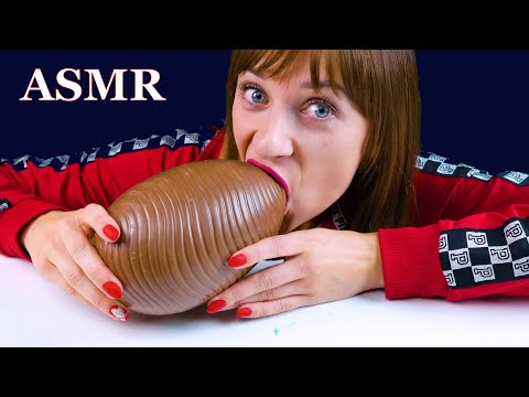ASMR GIANT CHOCOLATE EGG COTTON CANDY AND MOCHI EATING SOUNDS