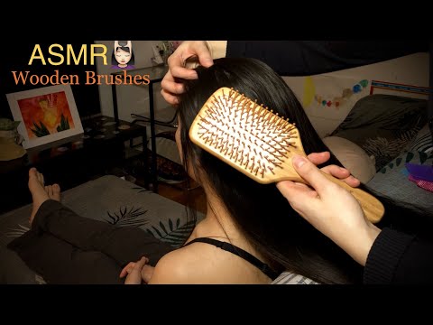 ASMR Hair Brushing w. WOODEN BRUSHES + COMB! Scalp Massage, Scratch, Flick, BOP, Pluck, PULL 💆🏻‍♀️