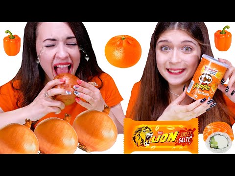 ASMR Eating Only One Color Food For 24 Hours Challenge! Orange Food By LiLiBu