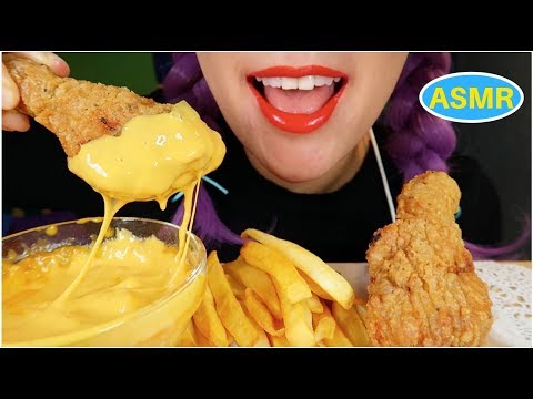 ASMR CHEESY FRIED CHICKEN+FRIES EATING SOUND | 치즈소스  후라이드 치킨+ 감자튀김 리얼사운드 먹방 |CURIE.ASMR