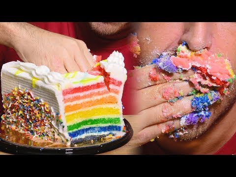 ASMR 7 Layer Rainbow Cake MESSY ( Soft SAVAGE Eating Sounds ) | Nomnomsammieboy