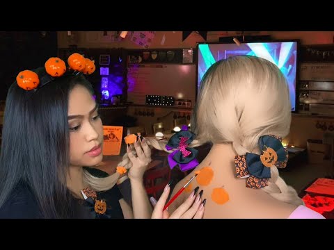 ASMR 🎃Girl in Grade School Plays With Your Hair (Back Scratch + Painting🎨 Braiding) gum chewing rp