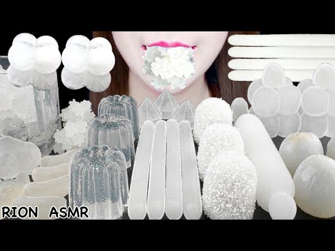【ASMR】CLEAR FOODS🤍 LYCHEE,KONPEITO BALL,BUBBLE SHERBET,JELLY BEANS MUKBANG 먹방 EATING SOUNDS