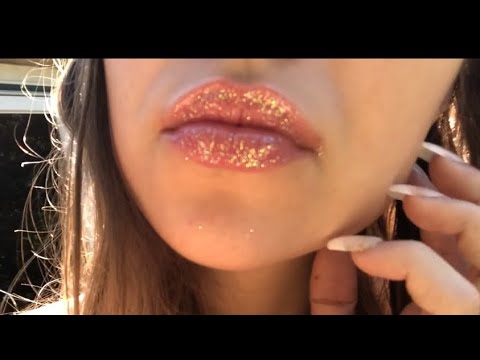 ASMR lipgloss application wet mouth sounds lip smacking kissing tapping face touching tube pumping