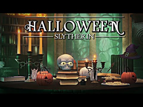 Halloween at Hogwarts 🎃 Slytherin House Edition / Thunderstorm Ambience + Fireplace & Soft Music