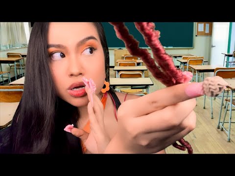 ASMR Toxic Girl in the Back of the Class Plays with Your Hair Locs + Gossips | Gum Chewing Roleplay